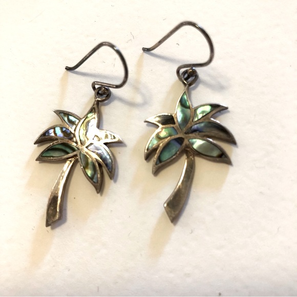 90s Abalone and Sterling Palm Earrings - Picture 2 of 7